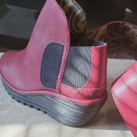 Fly London Red Ankle Booties with Rugged Sole - Picture 6 of 10